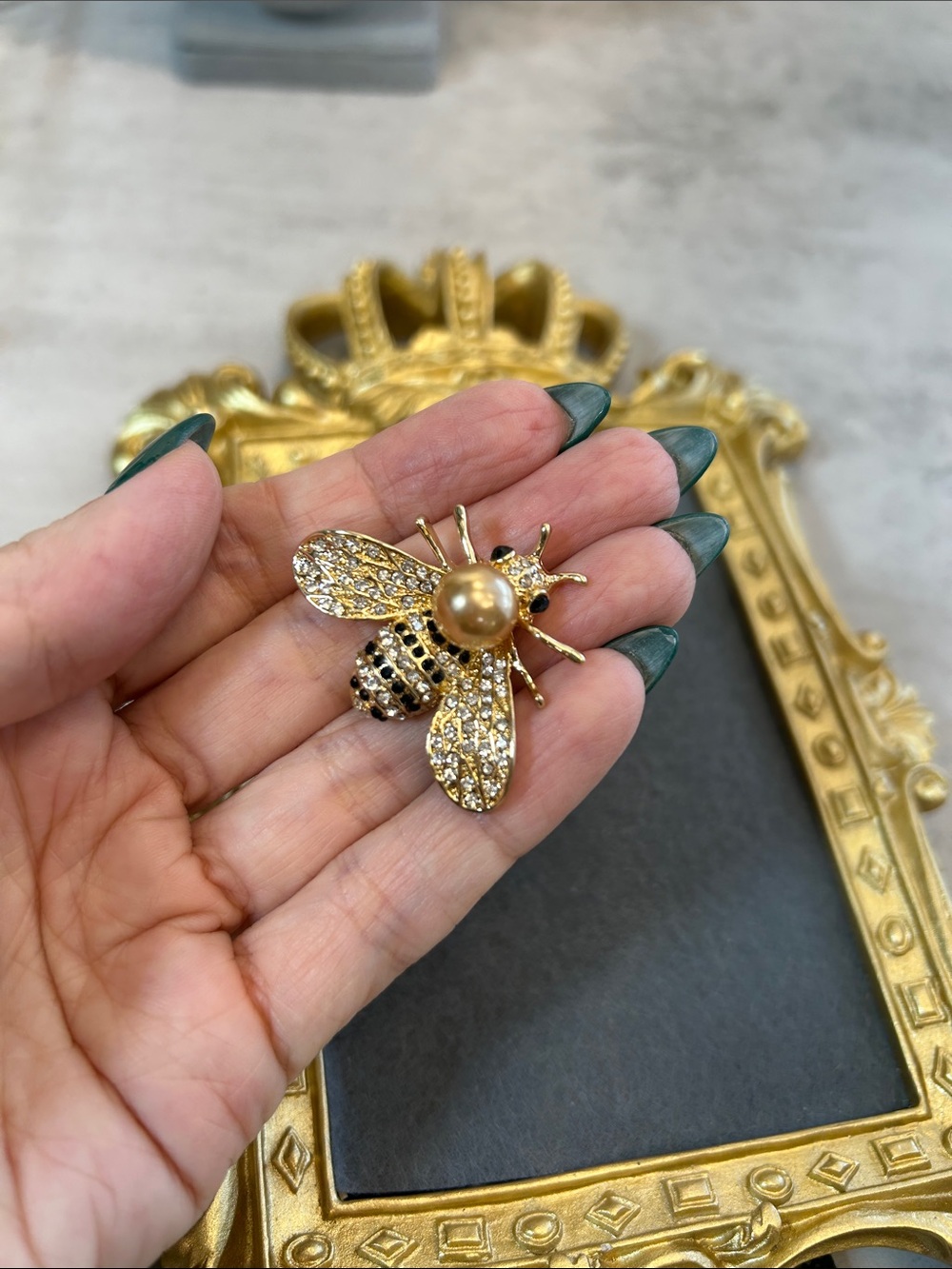 Gold Bee Brooch with Pearl Accent - Women Jewelry